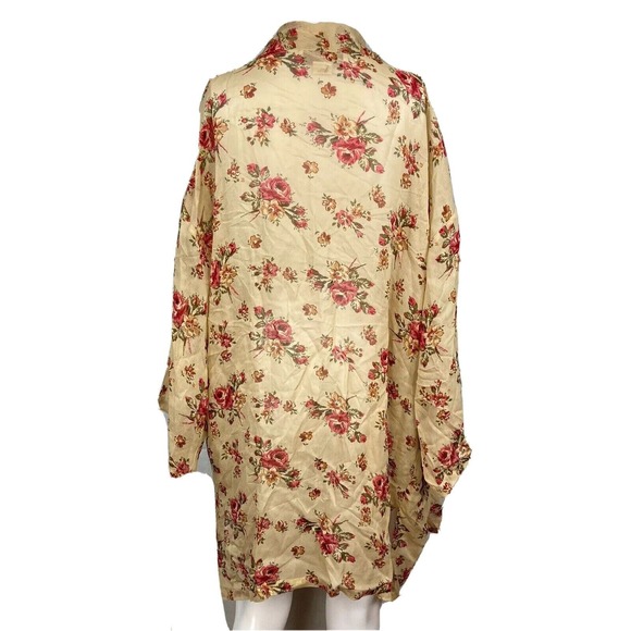 Sterling Styles Kimono Sz OS Tan Beige Floral Open Flowy Longline Cardi - Picture 4 of 7